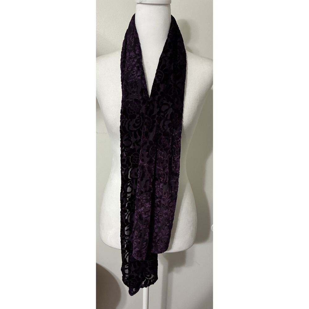 Floral Velvet Burnout Rectangular Scarf Purple Quite Luxury